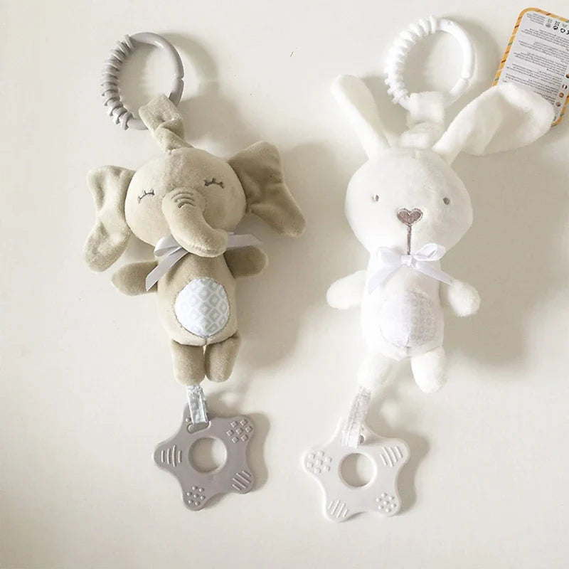 Cartoon Animal Plush Rattle Pendant – Baby Shake Bell Toy with Elephant & Rabbit Design